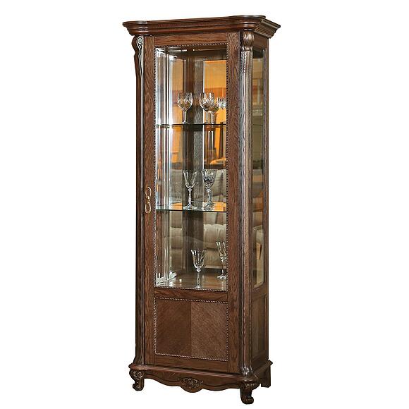 კარადა ვიტრინით «ალეზი 8» პ1.350.0.08 (П350.08), ადგილი: დსპ+შპონი, ფერი: თამბაქო