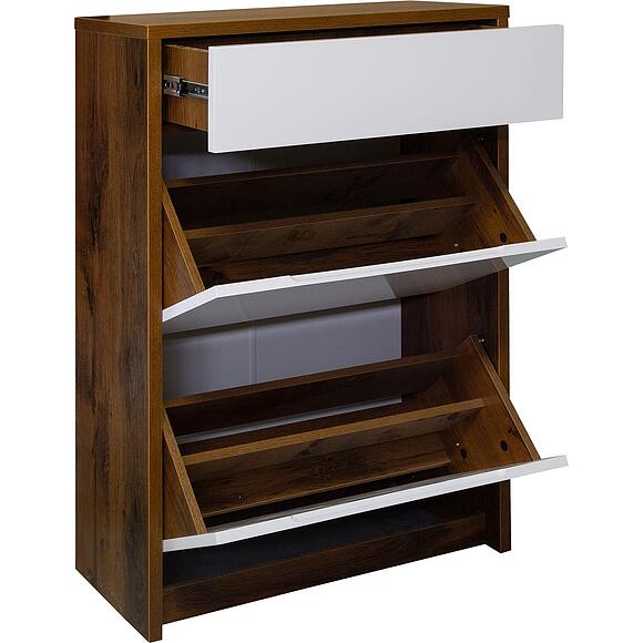 ფეხსაცმლის ტუმბო «მონაკო» პ6.528.3.08 (П542.08), ადგილი: მდფ+პვხ, ფერი: მუხა სატერი+თეთრი პრიალა