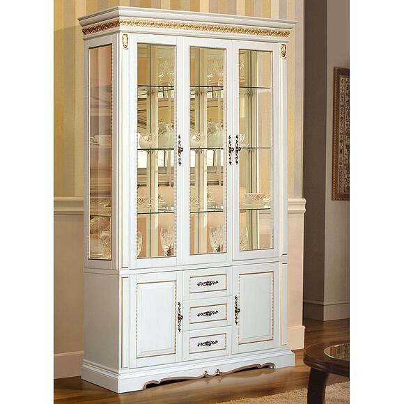 Шкаф комбинированный «Милана 3С» П4.265.2.14(396.14), Материал: Массив (дуб), Цвет: Слоновая кость с золочением