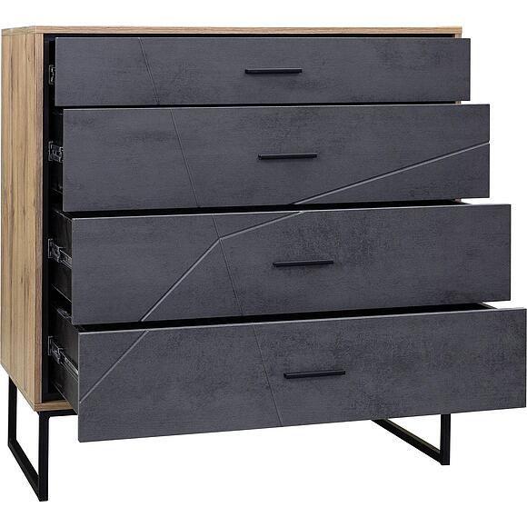 Комод «Лайн» П6.619.1.11 (П620.11), Материал: МДФ+ПВХ, Цвет: Камень серый/Дуб вотан/Чёрный