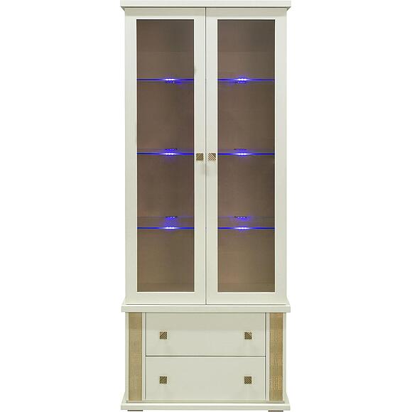 კარადა ვიტრინით «ტუნისი» პ6.343.0.22 (პ343.22შ), ადგილი: დსპ+შპონი, ფერი: სპილოს ძვლის ფერი ოქროსფერი ორნამენტებით