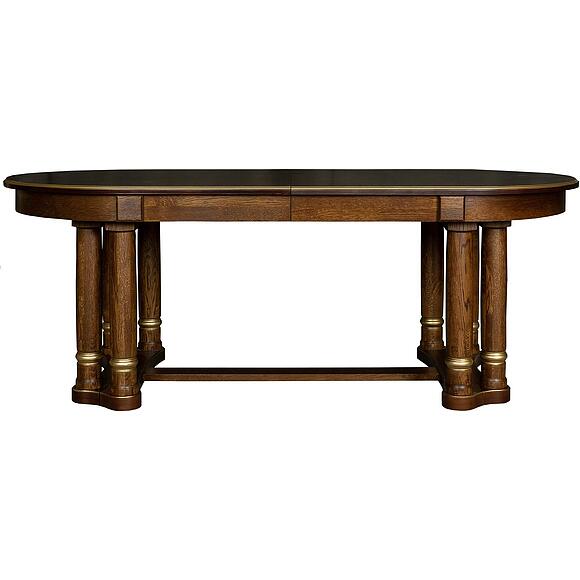 მაგიდა «ატლანტი რ» პ4.191.4.01 (П191.01), ადგილი: მდფ+შპონი, ფერი: ბლისფერი ოქროსფერი ორნამენტებით