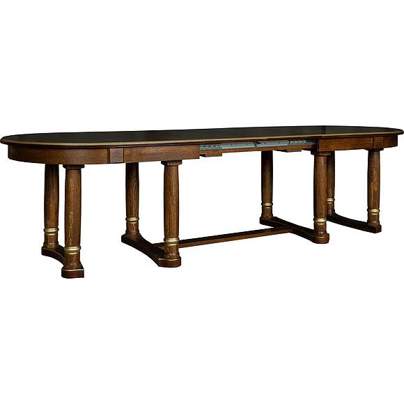 მაგიდა «ატლანტი რ» პ4.191.4.01 (П191.01), ადგილი: მდფ+შპონი, ფერი: ბლისფერი ოქროსფერი ორნამენტებით