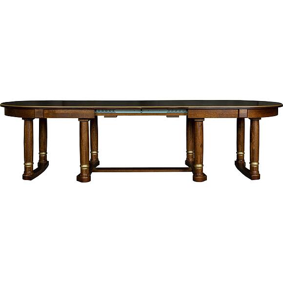 მაგიდა «ატლანტი რ» პ4.191.4.01 (П191.01), ადგილი: მდფ+შპონი, ფერი: ბლისფერი ოქროსფერი ორნამენტებით